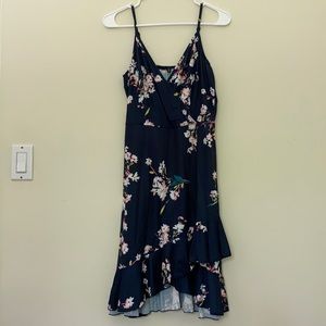 Amazon Navy & Floral Sleeveless Wrap Dress